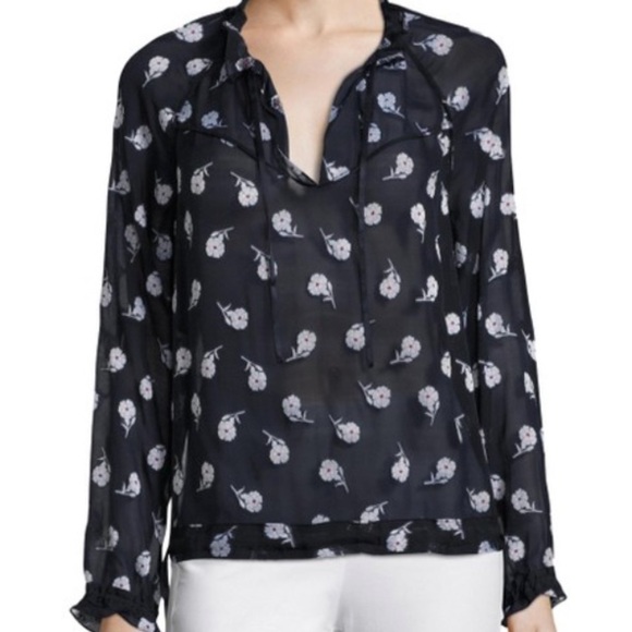 Rag & Bone Bennett Sheer Silk Blend Floral Blouse Navy White Size Small - Picture 3 of 15